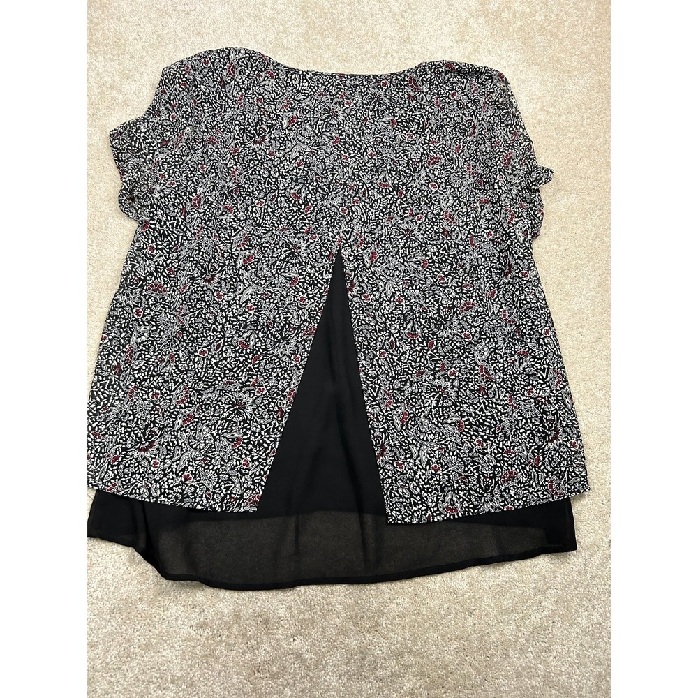 Michael‎ Kors Top Women's XXL Black White Red Floral Split Back Blouse - Picture 7 of 8